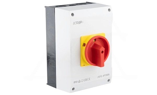 Выключатель нагрузки UKP5-4100, 3Р+N, 100А(AC21), 440VAC, 37kW(AC23A), красная блокируемая рукоятка, в корпусе IP65