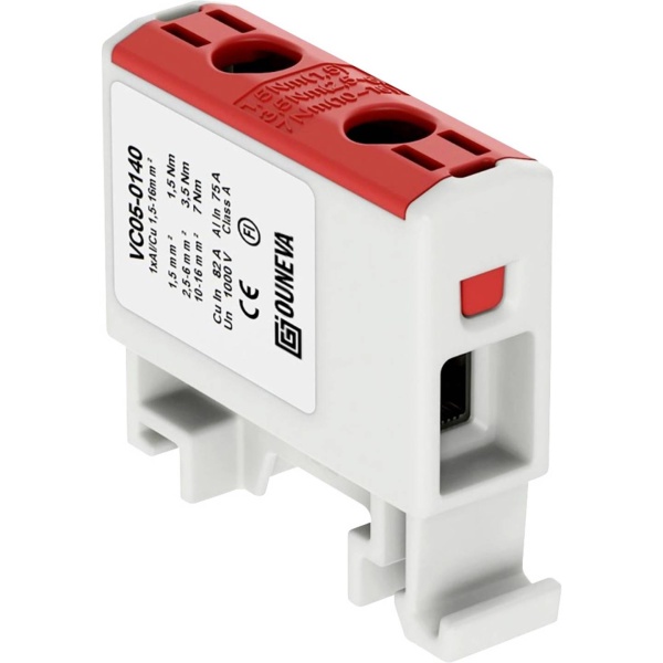 Клемма проходная, красная 16 мм2