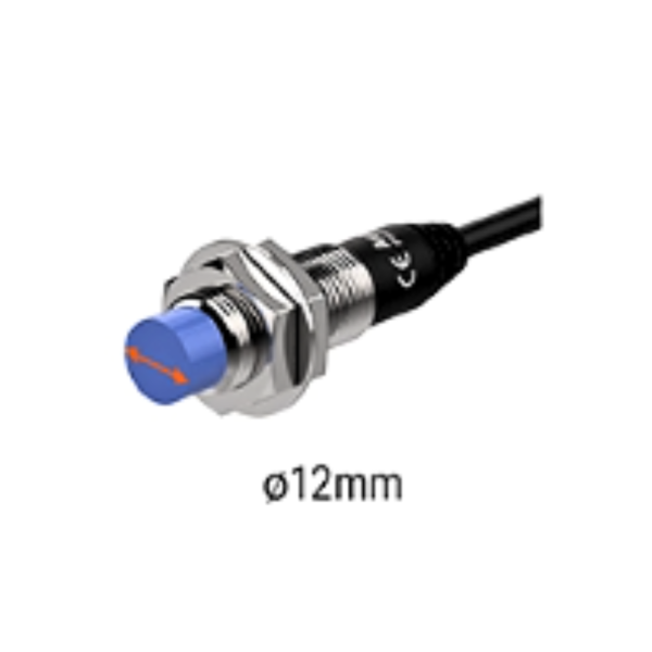 PRDL12-8DP Датчик приближения индуктивный, длиный корп 44 мм раст. сраб. до 8мм, диаметр датчика с резьбой М12x1 мм. Неэкранированный, питание 12-24 VDC, выход PNP НО, Макс. част. сраб. 400 Гц, кабель 2 м.