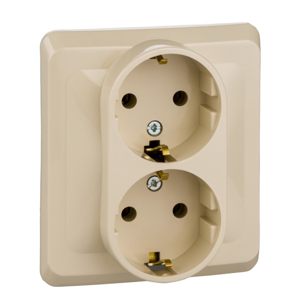 ЭТЮД С/У РОЗЕТКА двойная с заземлением без шторок, 16А, 250B, КРЕМОВЫЙ