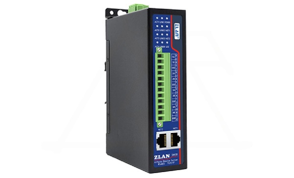 Преобразователь интерфейсов ZLAN5443D, RS-485 в Ethernet, 4xRS-485, 2xEthernet, Modbus Gateway, 24VDC, DIN35