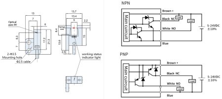 LANBAO PU05M-TGNR-F Оптический щелевой 5 мм, инфракрасный светодиод, NPN, NO+NC, 5...24 DC, ABS, щел