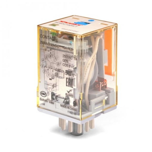 Реле RUB3C5615LT, 3CO, 10A(250VAC/24VDC), 115VAC, мех. индикация, тест-кнопка с блокировкой, LED