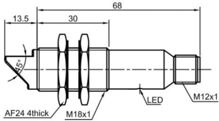 LANBAO PR18G-DM3DNR-E2 Рефлекторный датчик 3 м, инфракрасный светодиод, NPN, NO+NC, 10…30 DC, никели