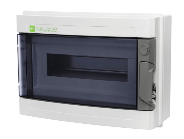 Щит навесной EP-LUX 1x12M, N/PE 2x 6x16+3x10mm2, дымчатая пласт. дверь, светло-серый RAL7035, 214x303x118mm, IP65