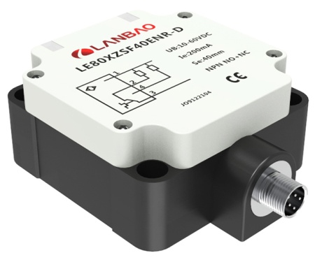 LANBAO LE80XZSF40LIUM-E2 Индуктивный датчик 40 мм, прямоугольный, заподлицо, 15…30 DC, 0…10V 0…20mA,