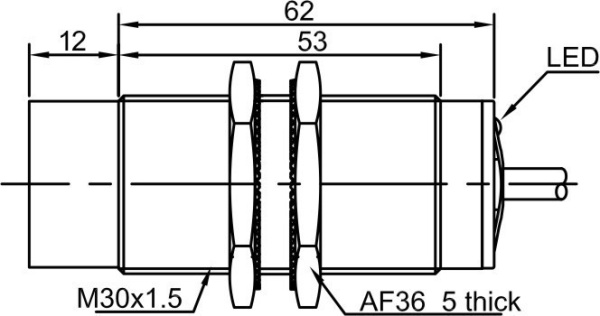 LANBAO LR30XCN40DPOY индуктивный датчик M30x62мм PNP NO Sn=40мм кабель 2м