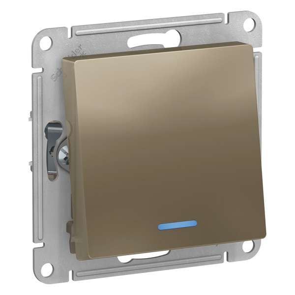 ATLASDESIGN 1-клавишный ПЕРЕКЛЮЧАТЕЛЬ с подсветкой, сх.6а, 10АХ, механизм, ШАМПАНЬ