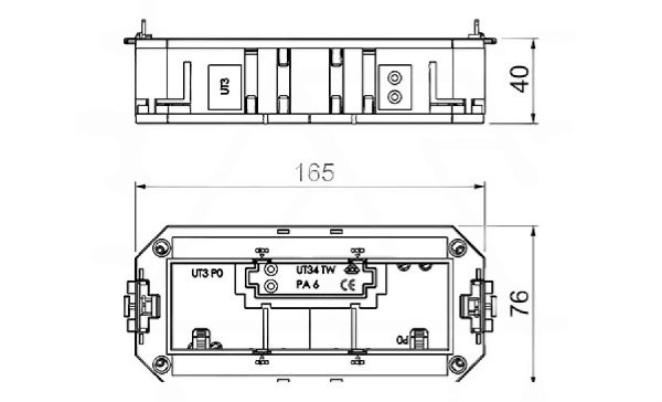 Рамка UТ3 45 3 модульная, 6М, для монтажа электроустановки Modul 45 в люки OBO, L=165 мм, полиамид