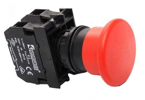 Кнопка "Грибок" 40мм (1НО+1НЗ), без фиксации, красный цвет, серия B (250В AC, 4А), IP50 B102MK
