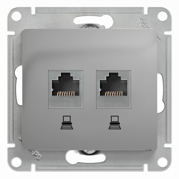 GLOSSA РОЗЕТКА двойная компьютерная RJ45+RJ45 кат. 5e, механизм, АЛЮМИНИЙ