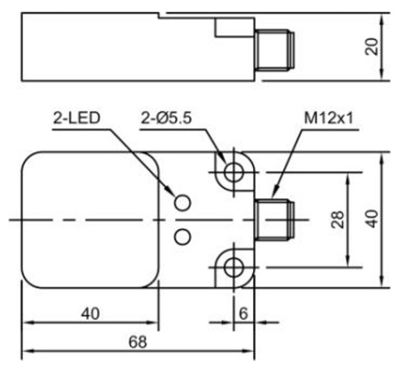 LANBAO LE68SF22DNOY-E2 Индуктивный датчик 22 мм, прямоугольный, заподлицо, 10…30 DC, NPN, NC, PBT, р