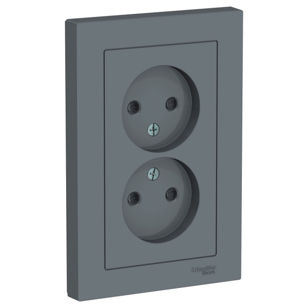 ATLASDESIGN РОЗЕТКА двойная без заземления со шторками, 16А, в сборе, ГРИФЕЛЬ