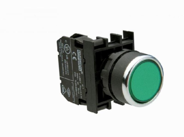 Кнопка нажимная круглая зеленая B100DY