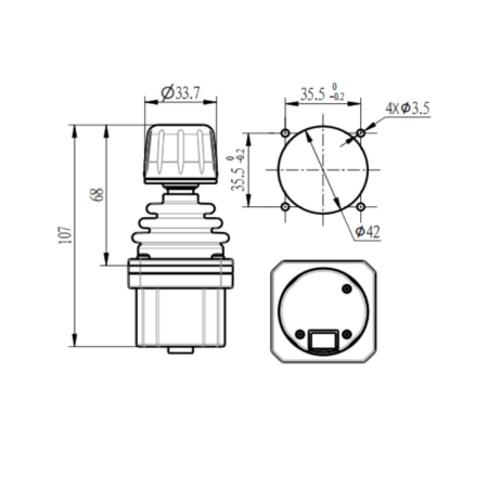 Промышленный джойстик SQ4 LSSINE миниатюрный бесконтактный, используемый в системах управления, где необходима высокая точность позиционирования и минимальное усилие для отклонения рукояти