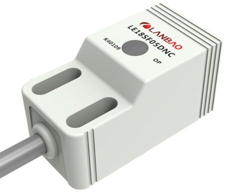 LANBAO LE18SN08DPO Индуктивный датчик 18х18х36мм, PNP NO, Sn=8мм, кабель 2м