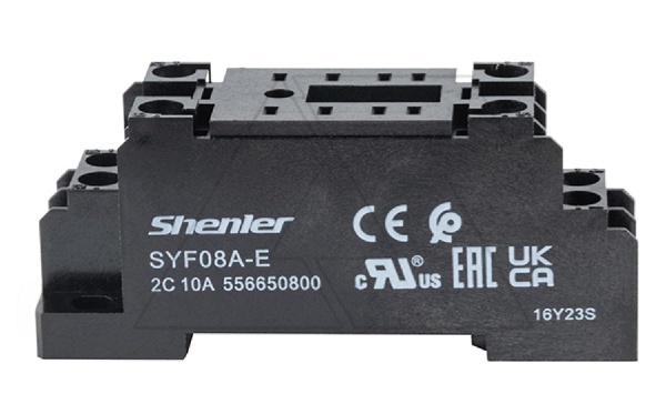 Цоколь SYF08A-E, 10A(300V), винтовой зажим, черный, на рейку DIN35, IP20, для RKM2CO, RKE2CO, RKF2CO