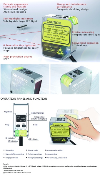 LANBAO PDA-CC50DGR датчик расстояния RS-485+PNP/NPN NO/NC Sn=80...500мм