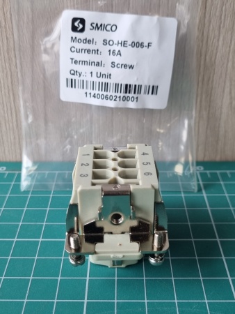 Вставка контактная, размер H6B, тип вилка, 6P+PE, 16A, 500V, винтовой зажим (SO-HE-006-M)