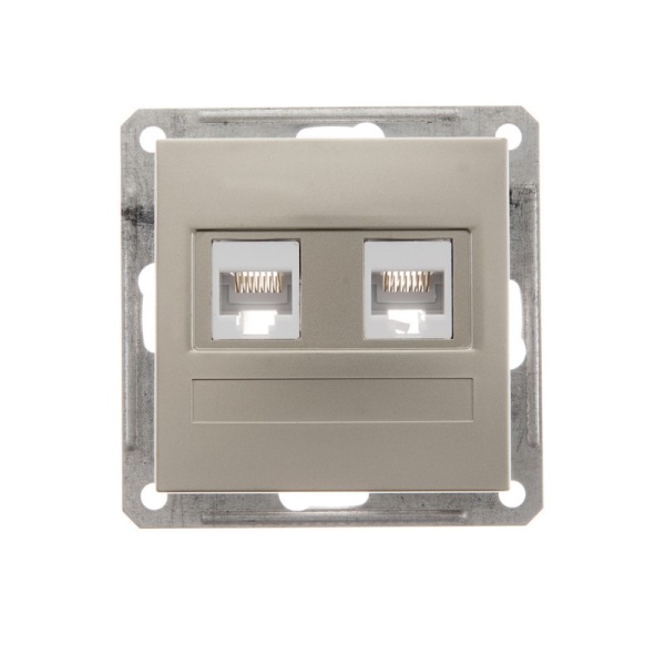 W59 РОЗЕТКА двойная компьютерная RJ45 кат.5Е, механизм, ШАМПАНЬ