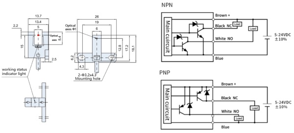 LANBAO PU05M-TGNR-T миниатюрный вилочный датчик 5мм NPN NO/NC кабель 1м