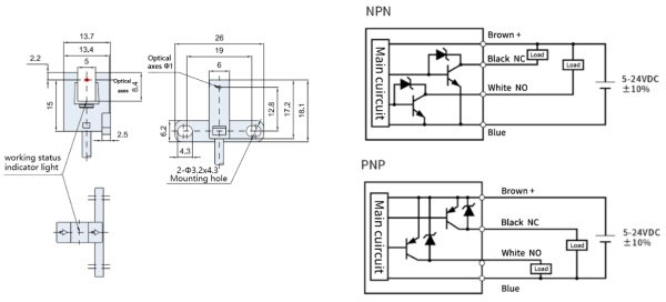 LANBAO PU05M-TGNR-T миниатюрный вилочный датчик 5мм NPN NO/NC кабель 1м