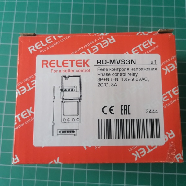 Реле контроля напр. RD-MVS3N, 3P+N L-N 125_300VAC, 2CO, 8A(250VAC), обрыв, черед., Umin+Umax, асимметр., 0.1_30s, LCD, 2M
