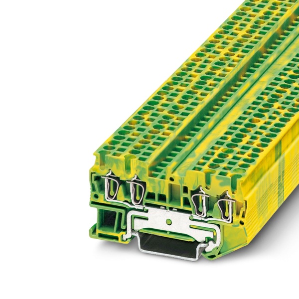 Клемма защитного проводника ST 2,5-QUATTRO-PE /5,2mm, пружинная, 4 присоед., 2,5(max 4)mm2, желто-зеленая