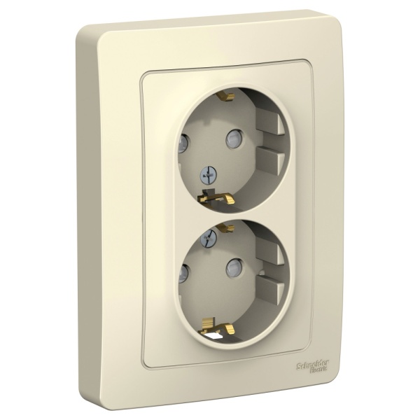 BLANCA С/У РОЗЕТКА двойная с заземлением со шторками, 16А, 250В, МОЛОЧНЫЙ