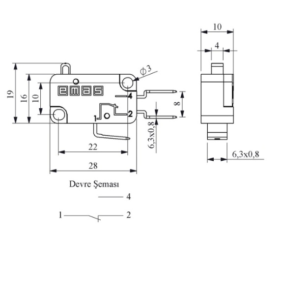 Микровыключатель, привод пластиковый плунжер (1ПК), металлический корпус (250В AC, 10А), IP20 MK1PUP1