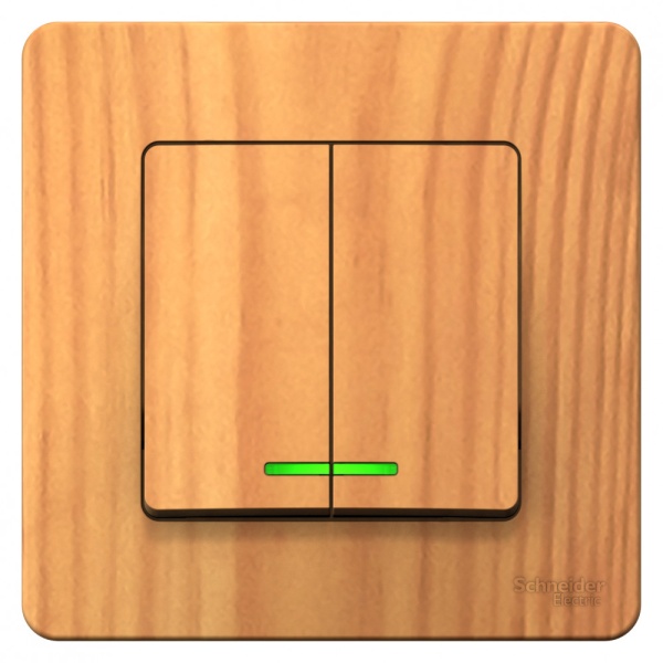 BLANCA С/У 2-клавишный ВЫКЛЮЧАТЕЛЬ (сх.5) с подсветкой, 10А, 250В, ЯСЕНЬ