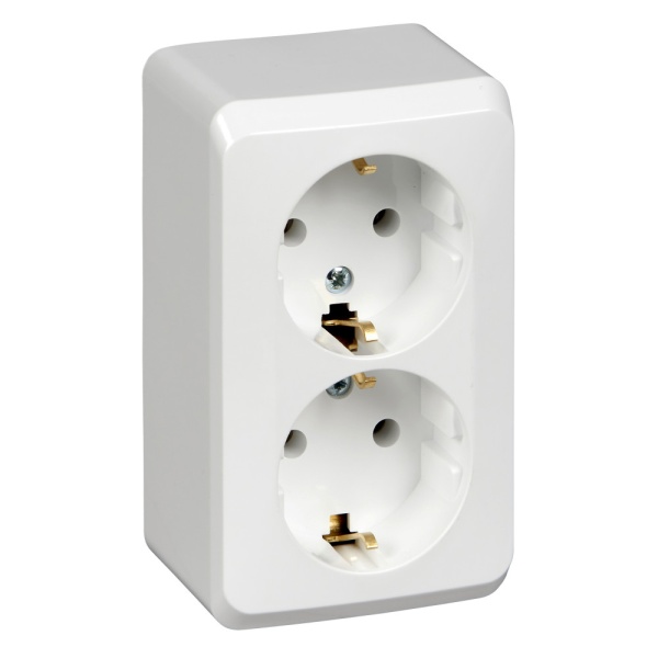 ЭТЮД О/У РОЗЕТКА двойная с заземлением без шторок, 16А, 250B, БЕЛЫЙ
