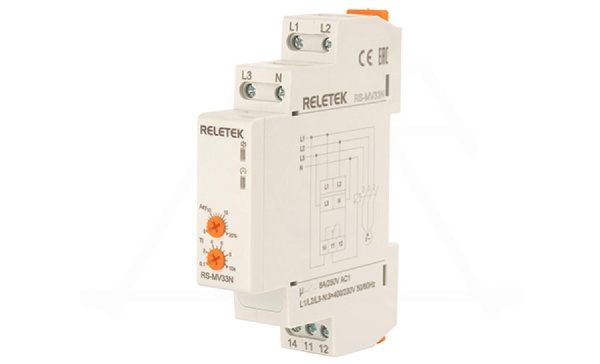 Реле контроля напряжения RS-MV33N/230, 3P+N L-N 230V, 1CO, 8A(250VAC), обрыв, чередование, асимметрия, 0.1_10s, 1M