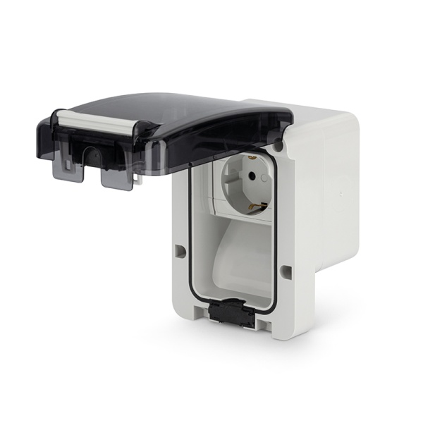 Розетка накладная SCHUKO 2P+E 16A/250V, со шторками, с поворотным механизмом, M95(95x95mm), IP66, серия PROTECTA