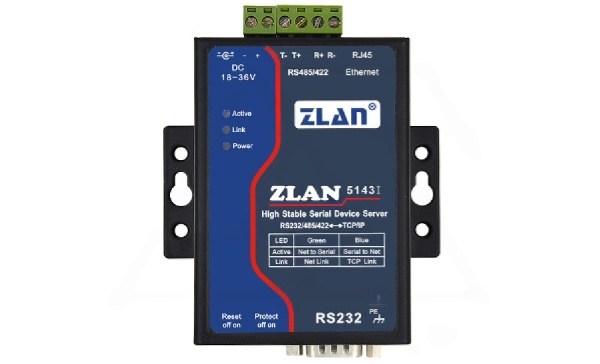 Преобразователь интерфейсов ZLAN5143I, RS-232/485/422 в Ethernet, 1xRS-485/422, 1xRS-232, с изоляцией 3кВ, Modbus Gateway, 24VDC