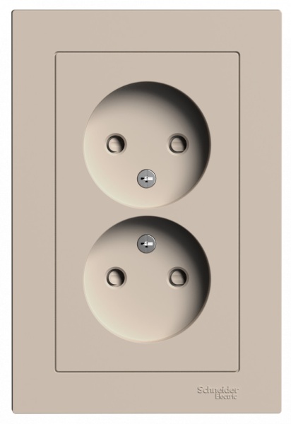ATLASDESIGN РОЗЕТКА двойная без заземления со шторками, 16А, в сборе, ПЕСОЧНЫЙ