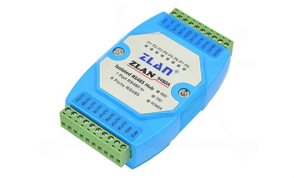 Концентратор последовательных интерфейсов ZLAN9480A, RS-485 в RS-485, 1xRS-485, 8xRS-485, 24VDC, DIN35