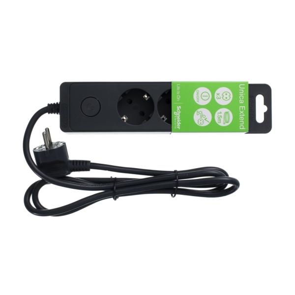 Удлинитель 3 роз.2К+З кабель 1,5м ЧЁРНЫЙ