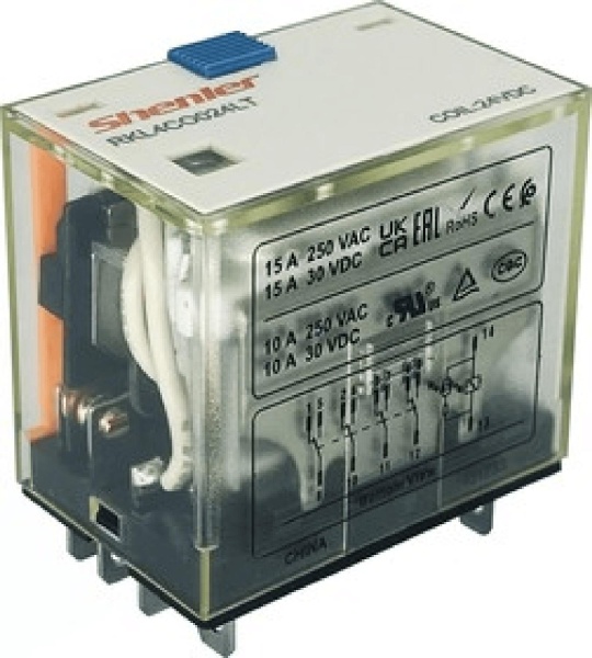 Реле RKL3CO024LT, 3CO, 10A(250VAC/30VDC), 24VDC, мех. индикация, тест-кнопка с блокировкой, LED