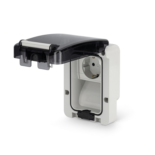 Розетка встраиваемая SCHUKO 2P+E 16A/250V, со шторками, с поворотным механизмом, M95(95x95mm), IP66, серия PROTECTA