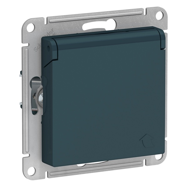 ATLASDESIGN РОЗЕТКА с заземлением со шторками с крышкой, 16А, IP20, механизм, ИЗУМРУД