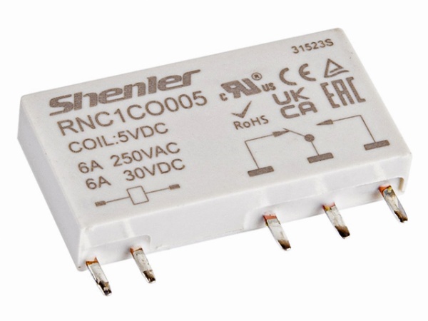 Реле RNC1CO005, 1CO, 6A(250VAC/30VDC), 5VDC, для печатных плат и цоколей SNB05/SNC05, IP60