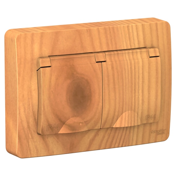 BLANCA С/У IP44 РОЗЕТКА двойная с заземлением со шторками, с крышками, 16А, 250В, ЯСЕНЬ