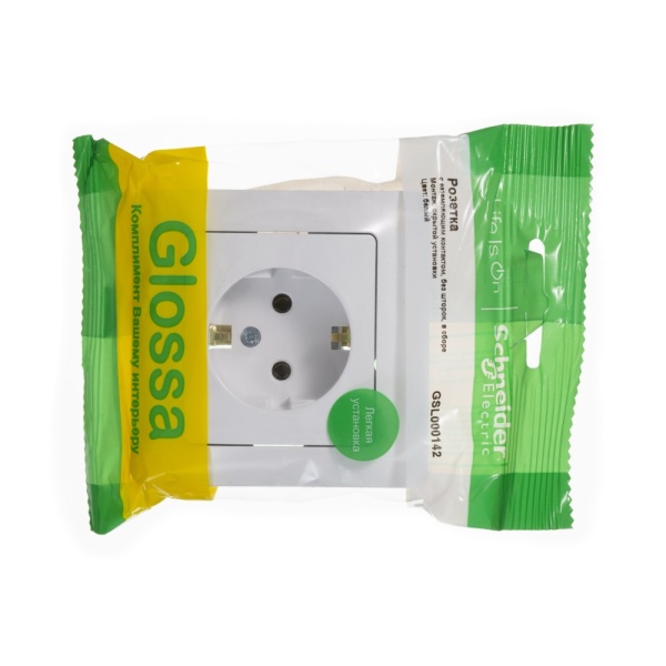 GLOSSA РОЗЕТКА с заземлением без шторок, 16А, в сборе, БЕЛЫЙ