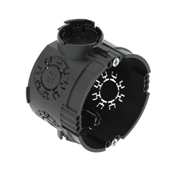 Подрозетник UG 46-GS одиночный, 650°С, Ø64мм, h=46мм, для спл. стен, с винтами, черный, полипропилен