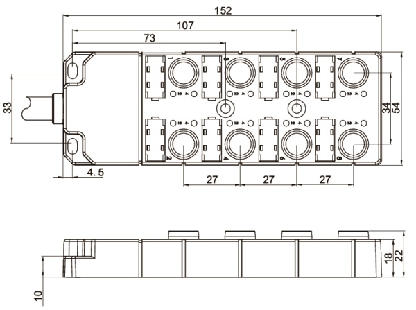 LANBAO DB120805-2-07N Распределительная коробка M12x1x5 пин/8 отверстий/7mPUR кабель /NPN выход