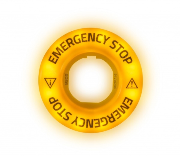 Табличка ?60мм, с маркировкой "EMERGENCY-EMERGENCY", со светодиодной подсветкой 24В AC/DC, мигающий свет, пластик