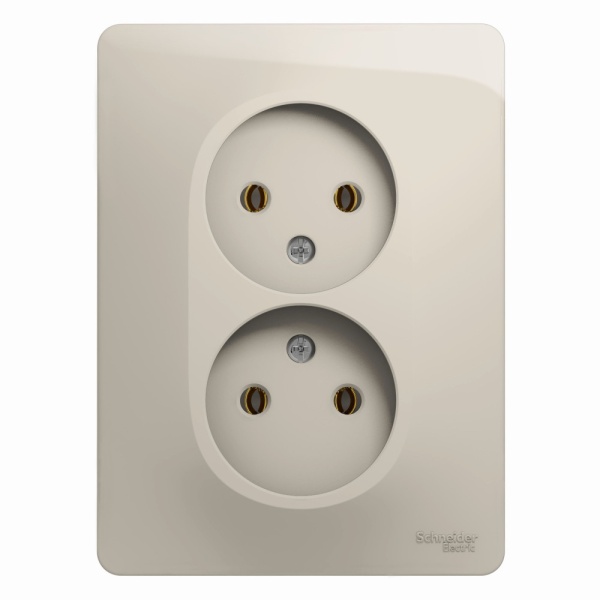 GLOSSA РОЗЕТКА двойная без заземления, 16А, в сборе, МОЛОЧНЫЙ