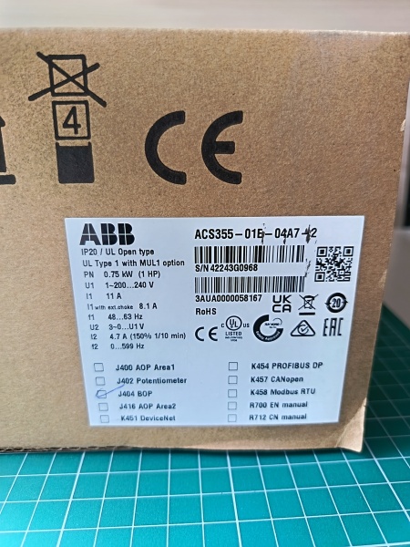 Преобразователь частоты ACS355-01E-04A7-2, 1ф вход / 3ф выход, 230VAC, 4.7A, 0.75kW, IP20, корп.R1  3AUA0000058167 (ACS35501E04A72)