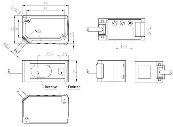 LANBAO PDE-CR100TGIU Лазерный датчик смещения PNP/NPN NO/NC Кабель 2м
